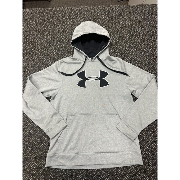 Under Armour Hoodie Mens Medium Cold Gear Gray Fleece Lined Big Logo 1216186 - Picture 1 of 2